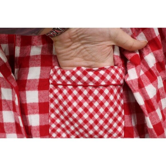 Land's End Red & White Check Long Pajama Gown-Size S/T-Pockets - Picture 4 of 7